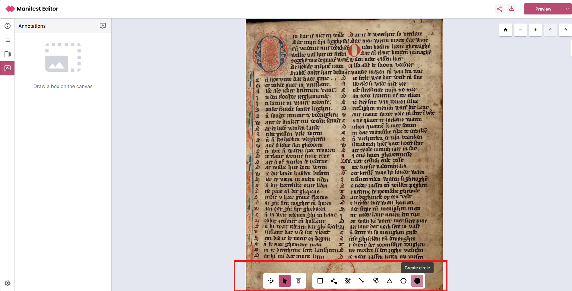 Use the toolbar to create region