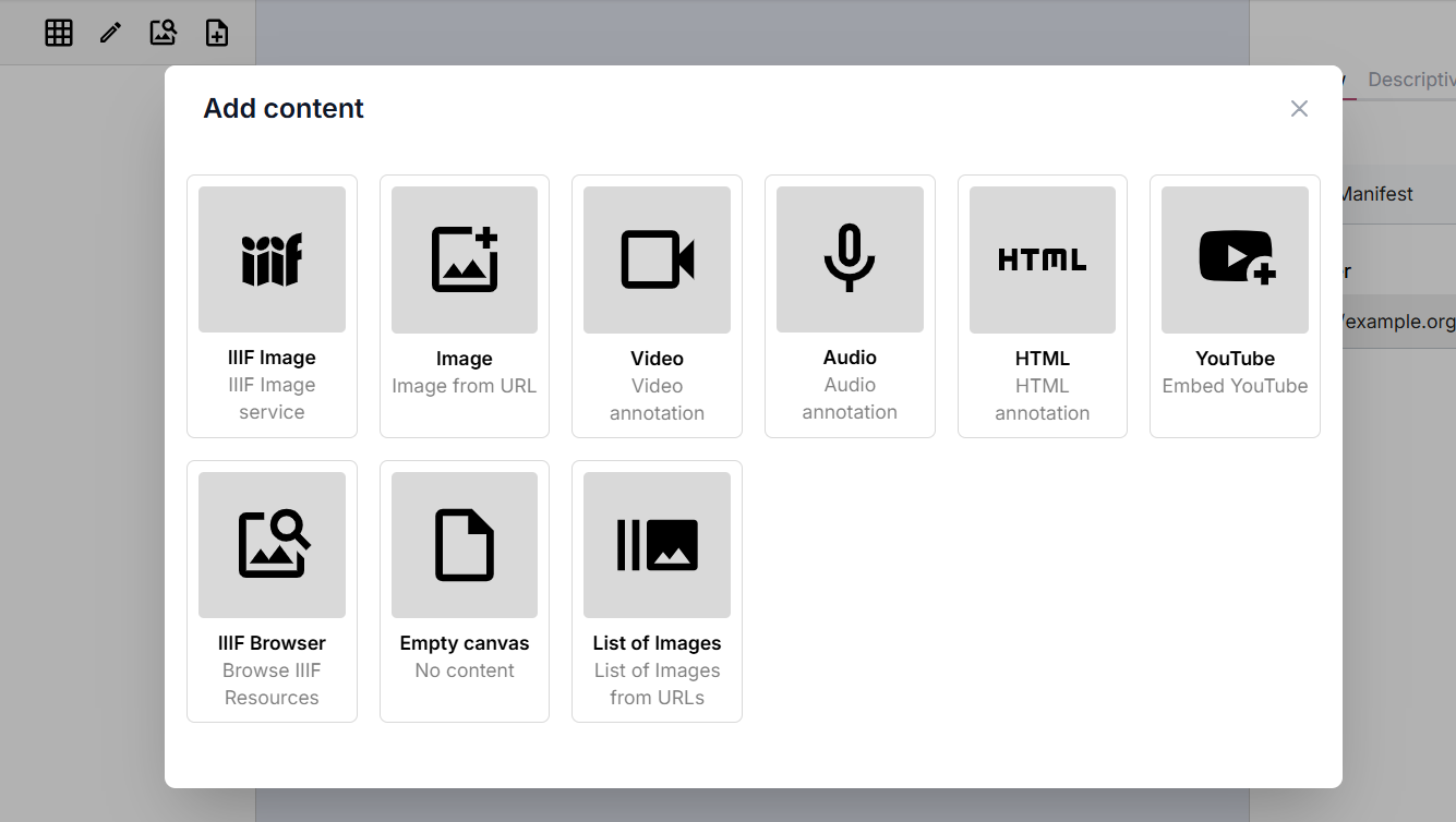Selecting add canvas options