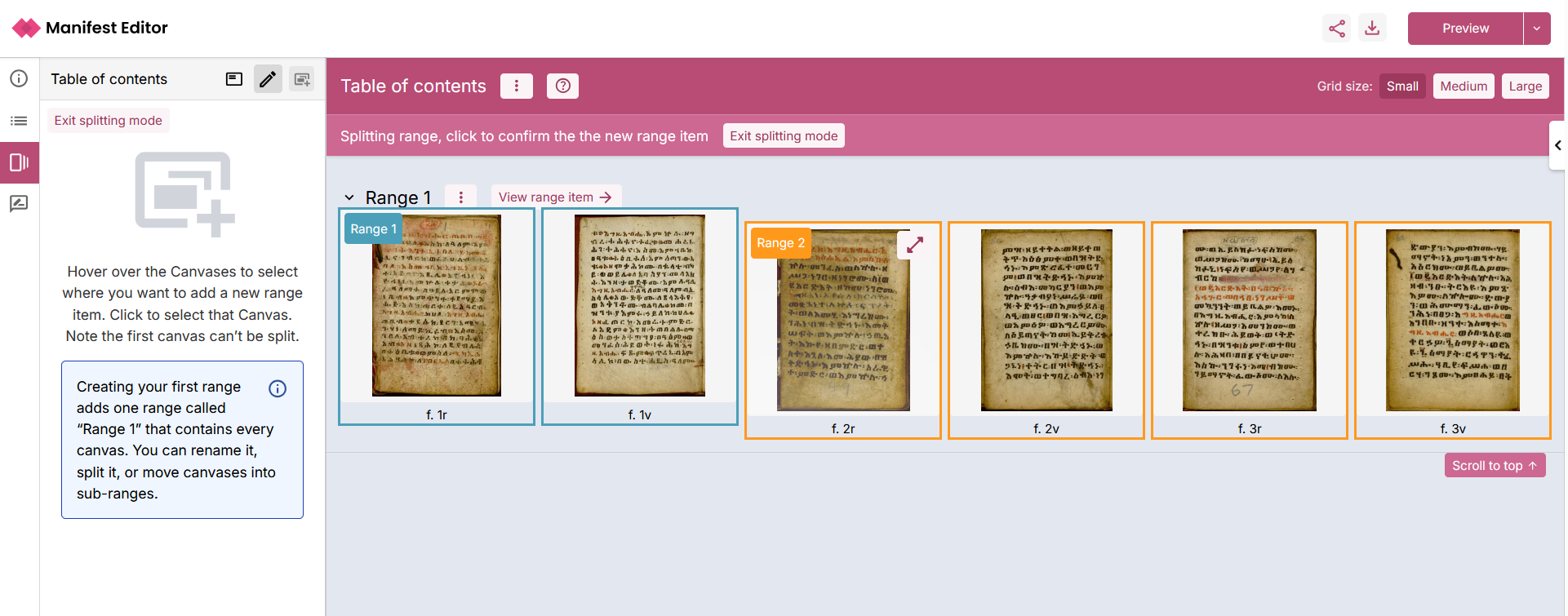 Canvas splitting mode