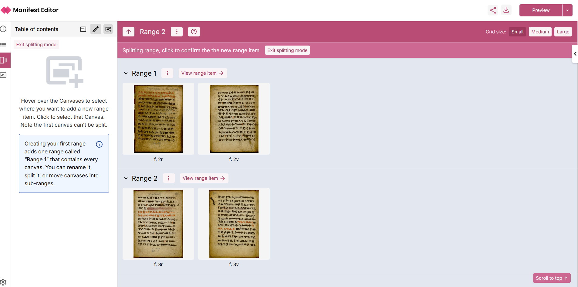 Canvases split into further sub-range