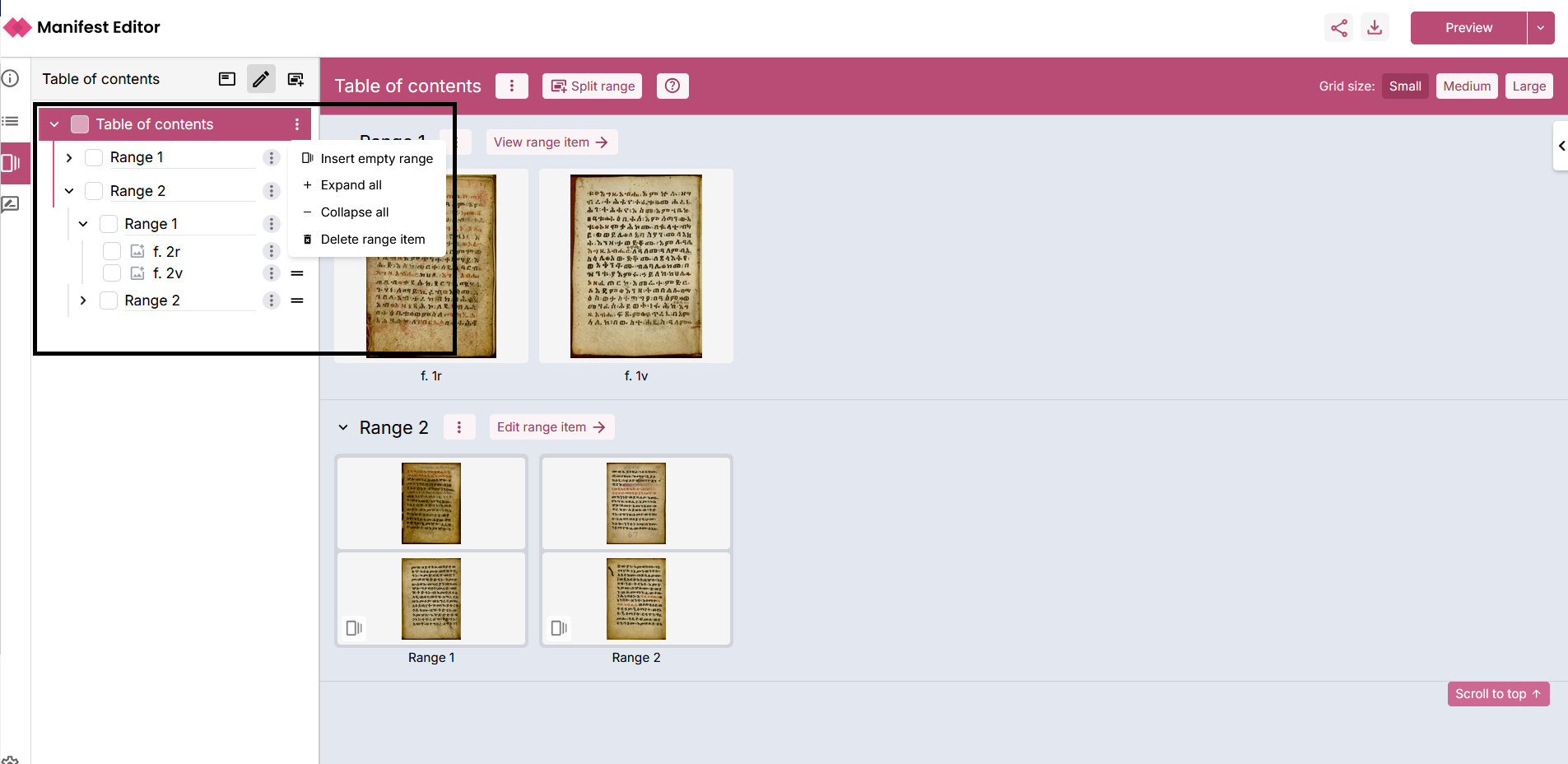 Edit range structure options