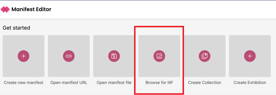 Screenshot of accessing IIIF Browser Manifest Editor link