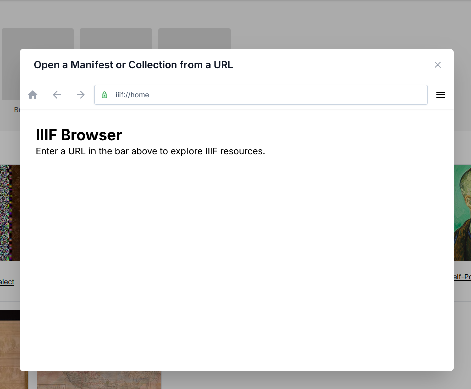 Screenshot of viewing empty IIIF Browser
