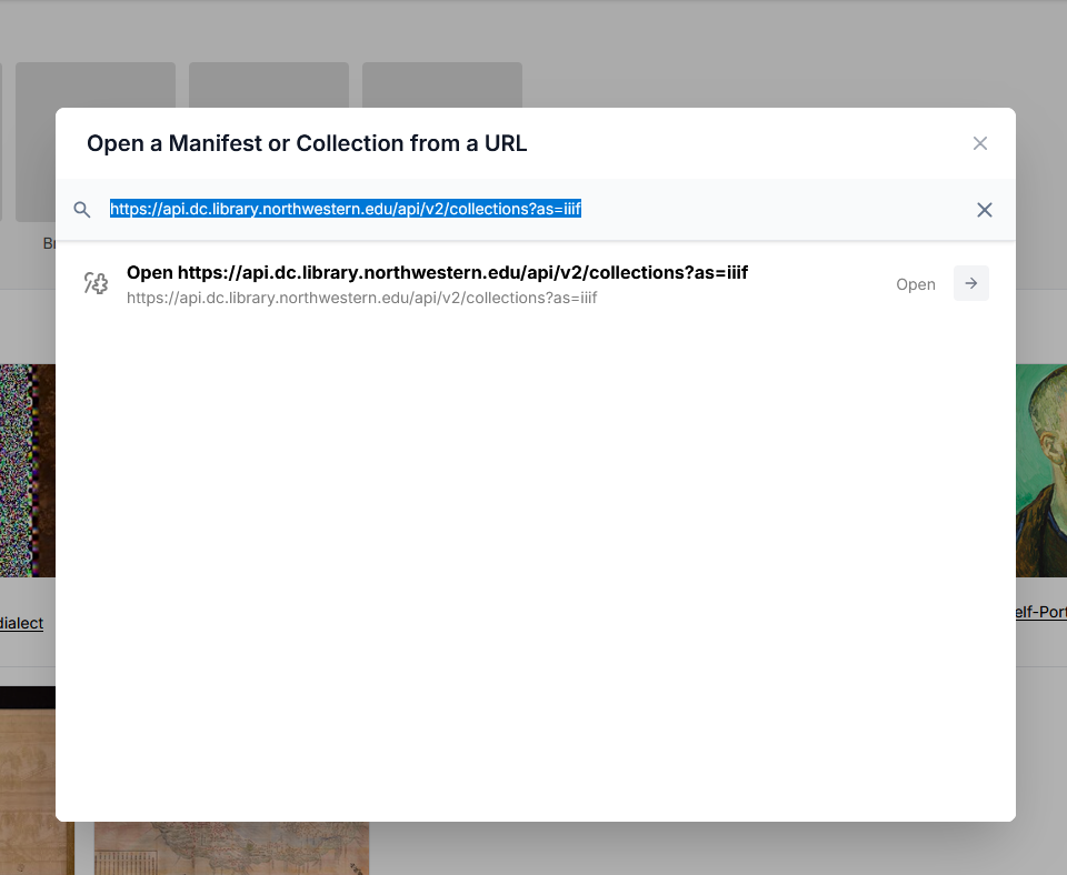 Screenshot of pasting link into IIIF Browser