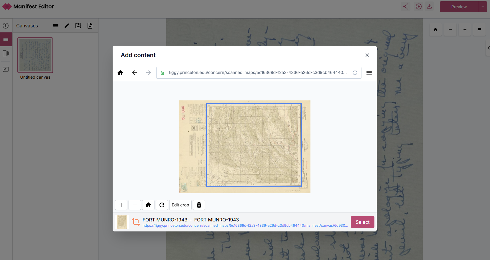 Use IIIF Browser to crop rotate or simply select the content
